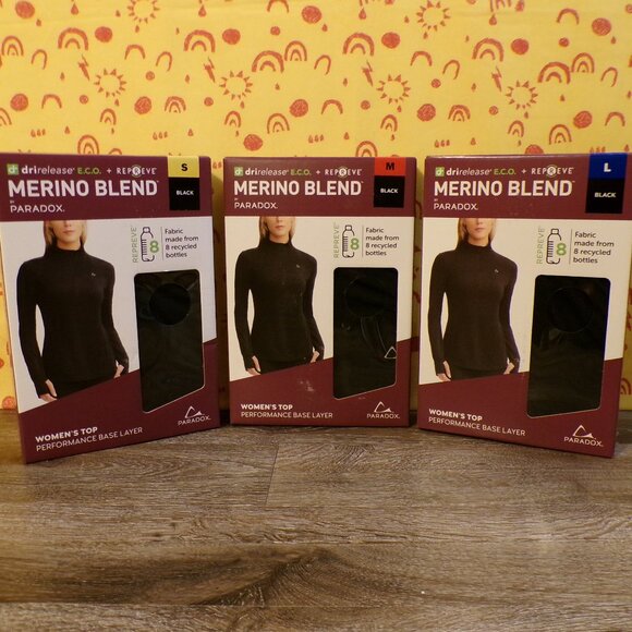 PARADOX Merino Blend NWT Women's Black Top Performance Base Layer: S, M or L - Picture 1 of 8